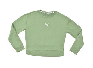PUMA Women's Size Small Sage Green Logo Cropped Sweatshirt Pullover Cotton Blend